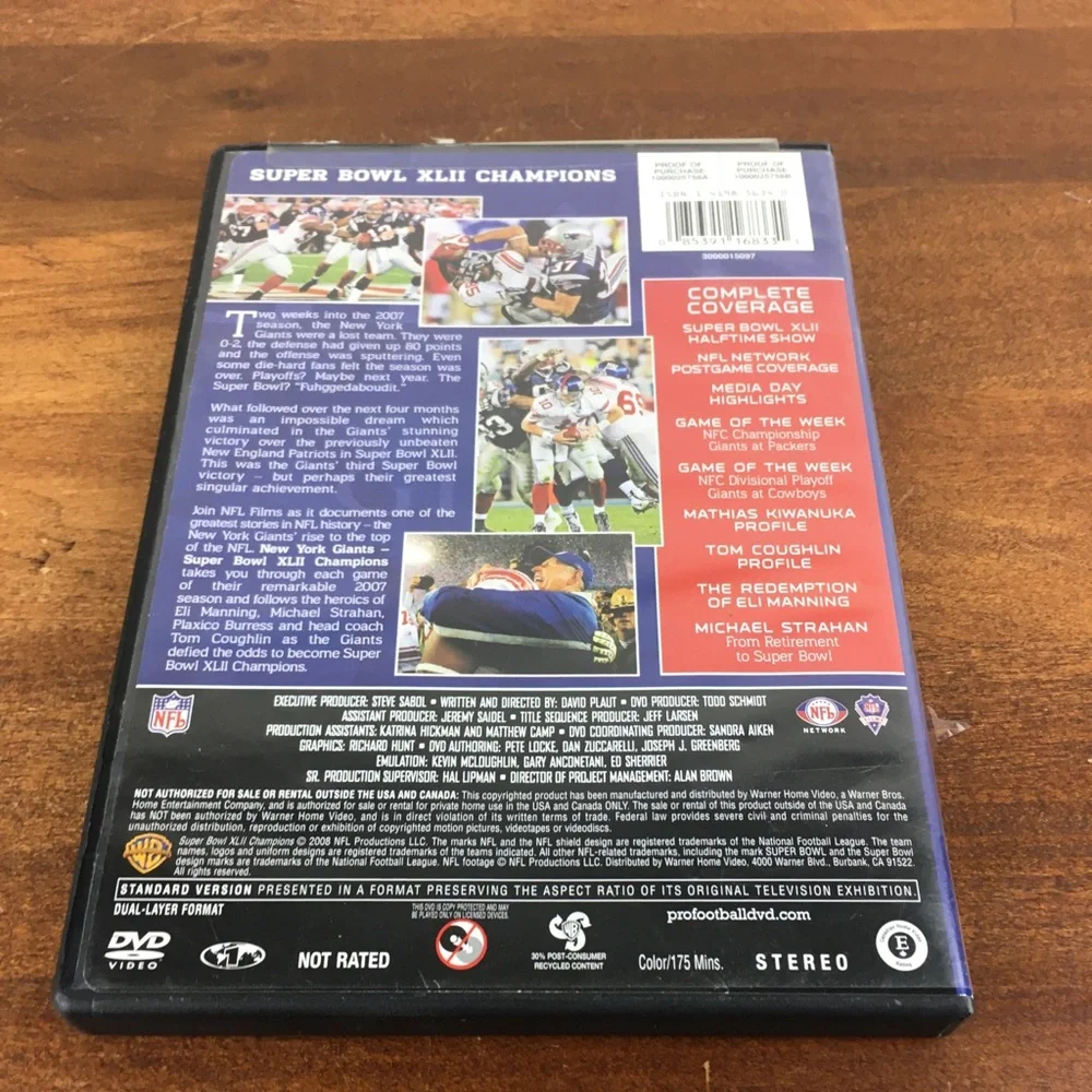 NFL Super Bowl XLII - New York Giants Championship DVD Pre Owned